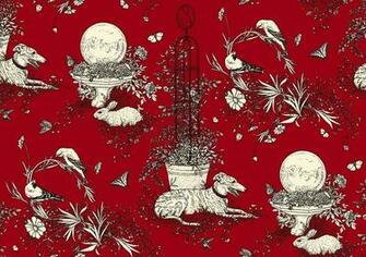 Toile Wallpaper Poppy Red