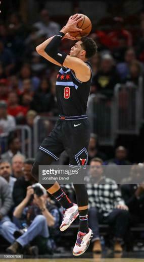 Zach Lavine Of The Chicago Bulls Shoots Against Cleveland