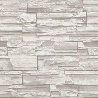 Real Look Realistic Off White Stacked Brick Stone Vinyl Wallpaper