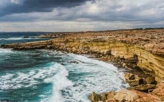 Wallpaper Cyprus Cliff Coast Waves 4k Ultra