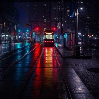 Wallpaper Trolley Stop City Evening