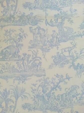 Shabby Chic French Toile De Jouy Blue White Feature Wallpaper