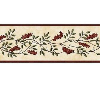 Burgundy Berry Vine Wallpaper Border Rustic Country Primitive