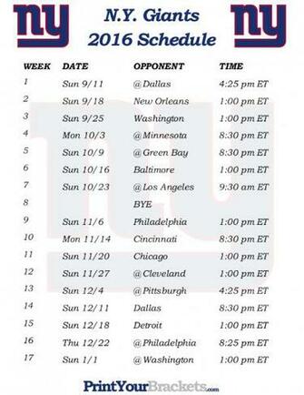 New York Giants Printable Schedule