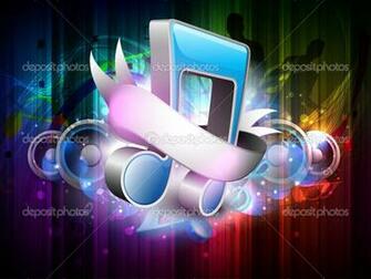 Music Notes 3d With Ribbon On Colorful Grungy Background