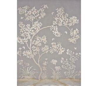 Marble Shimmer Handpainted Chinese Scenic Wallpaper With Metallic