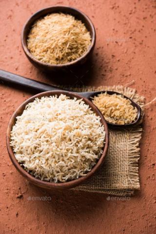 Brown Rice Cooked And Raw Food Photography
