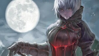 Wallpaper Anime Girl Full Moon Armor Sword Knight A801