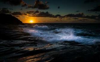 Dark Ocean Black Rocks Sunset Wallpaper
