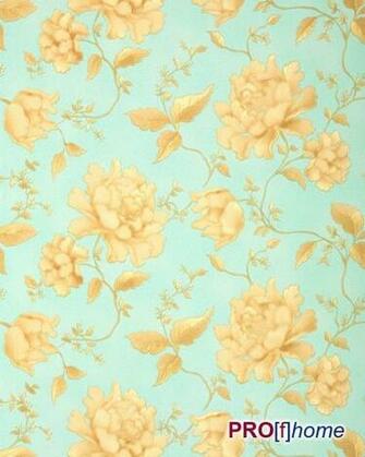 Heavyweight Floral 3d Look Flower Wallpaper Turquoise Blue Gold
