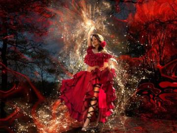 Woman Female Long Hair Beautiful Girl Art Red Dress Dance