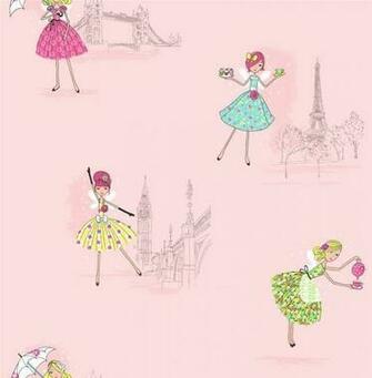 Pink Dl30712 Vintage Fairies London Paris Hoopla Wallpaper