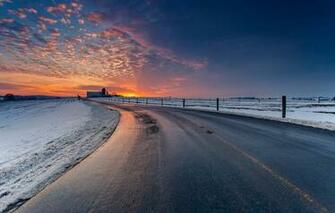 Wallpaper Winter Road The Sky Clouds Snow Landscape Sunset