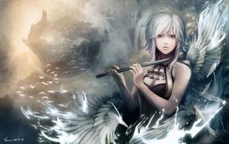 Angels Wings Fantasy Girls Angel Castle Birds Flute Music