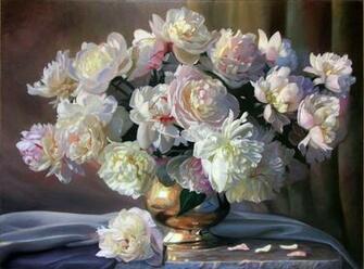 White Peonies Background Wallpaper Image
