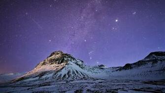 Wallpaper Iceland Mountains Snow Night Lilac Sky Stars