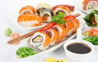 Wallpaper Fish Sauce Sushi Rolls Seafoods Image