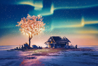 Abandoned House And Fantasy Tree Wall Mural Wallpaper S Art