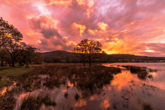Water Sky Landscape Sunset Reflection Sun Lake Mountain Tree Wallpaper