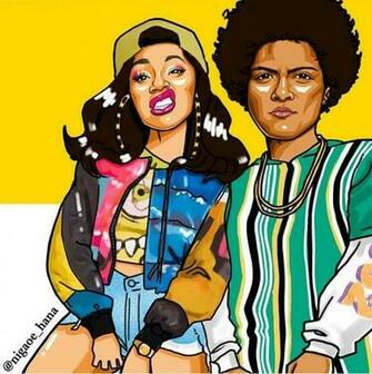Bruno Mars Finesse Cardi B Cartoons In Black Art