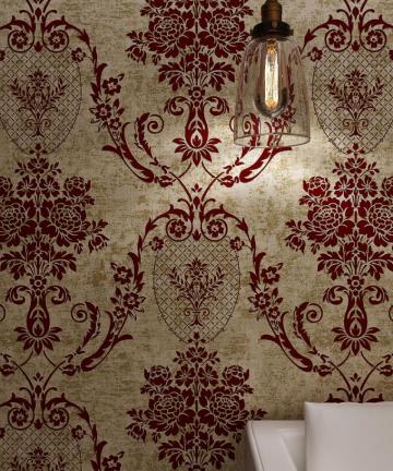 Bronze Golden Burgundy Vintage Classic Retro Damask Velvet