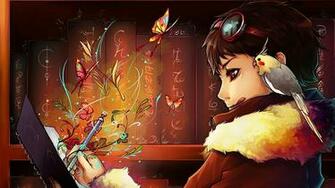 Wallpaper Art Udonnodu Boy Parrot Books Drawing Book