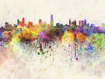 Melbourne Skyline In Watercolor Background Painting By Pablo Romero