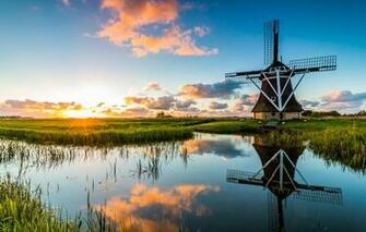 Wallpaper Morning Mill Channel Netherlands Holland Image For