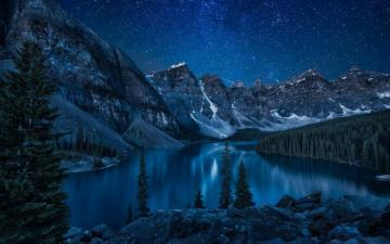 Wallpaper Mountains Forest Lake Night Banff National