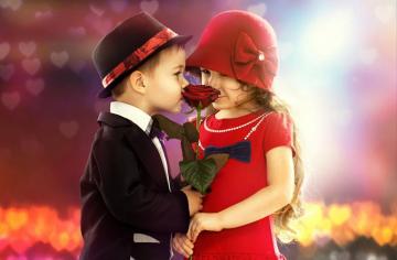 Picture Little Girls Boys Couples In Love Child Hat Roses Dress