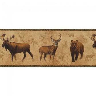DEER HEADS ON CAMOUFLAGE BACKGROUND WALLPAPER BORDER JL1062B