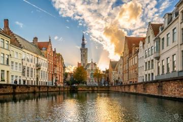 Sunset In Bruges Belgium Background High Quality