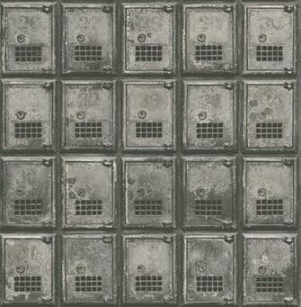 Boxes Charcoal Distressed Metal Wallpaper Swatch Industrial