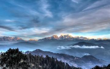 Landscape Nature Himalayas Mountain Forest Snowy Peak Mist