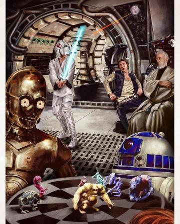 Fan Art C 3po R2 D2 Having A Game Of Dejarik Aboard The