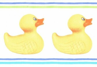 Yellow Rubber Duck Ducky Duckies Blue Green Stripe Bath Room Wall