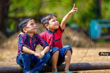 Image Of Two Cute Indian Kids Or Boys Siblings Friends On