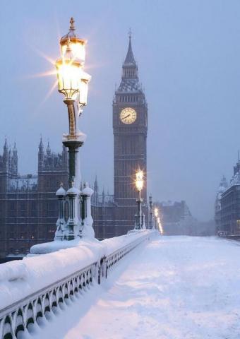 Winter London Bigben Bridge Snow Snowy Day In