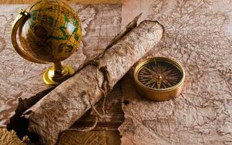 Treasure Hunter Map And Compass Wide HD Wallpaper