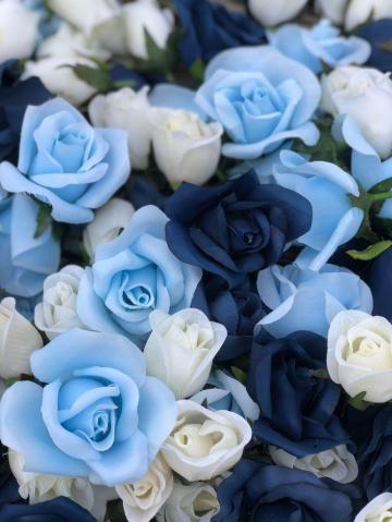 Navy Ivory Light Blue Rose Heads Wedding Centerpieces For