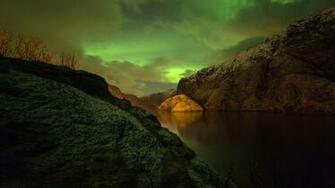 Wallpaper Norway Island Brattholme Night Northern Lights