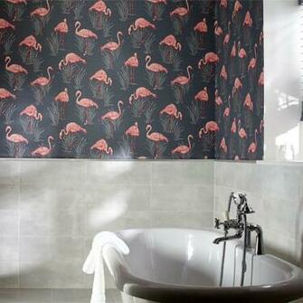 Vintage Lagoon Traditional Oriental Flamingo Textured Wallpaper