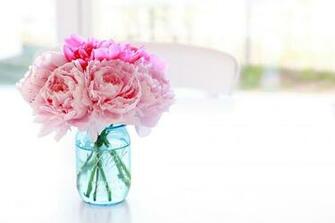 Jar Pink Color Flowers Bouquet Bokeh Wallpaper Peonies
