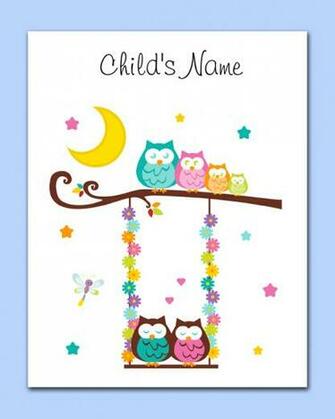 Owl Tree Branch Wall Art Print Baby Girl Woodland Nursery Decor