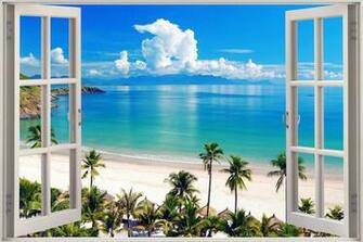 Window Exotic Ocean Beach Wall Stickers Film Art Decal Wallpaper