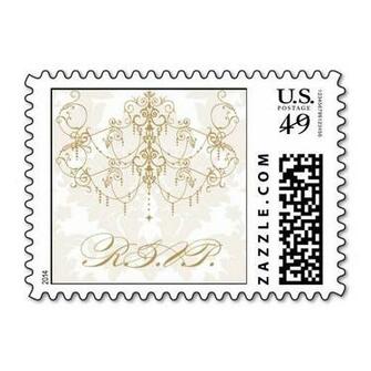 Gold Chandelier On Damask Background Rsvp Stamps