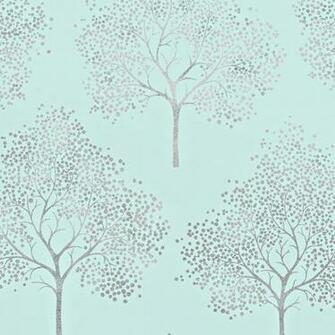 Home Wallpaper Glitter Tree Teal Silver