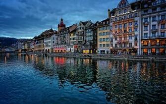Wallpaper Switzerland Lucerne Reuss River Waterfront Cities Houses