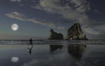 Beach Running At Night By Michael Gillett Wallpaper