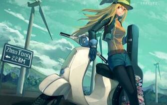 Vespa Lx Anime Girl Violin Scooter Art Wind Wallpaper